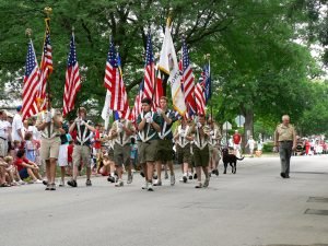Boy Scouts march in Fourth of July parade